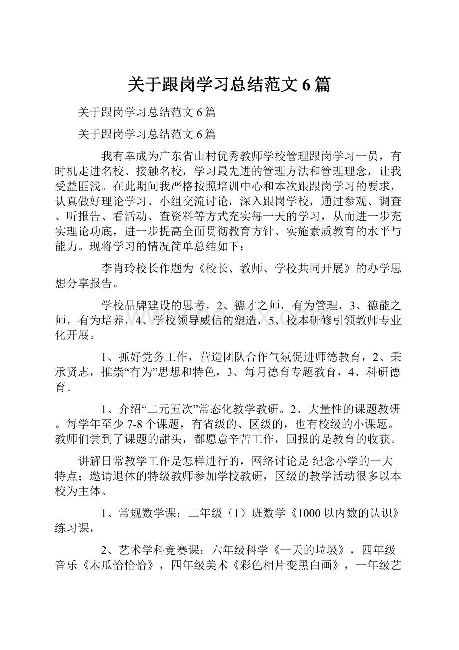 关于跟岗学习总结范文6篇.docx