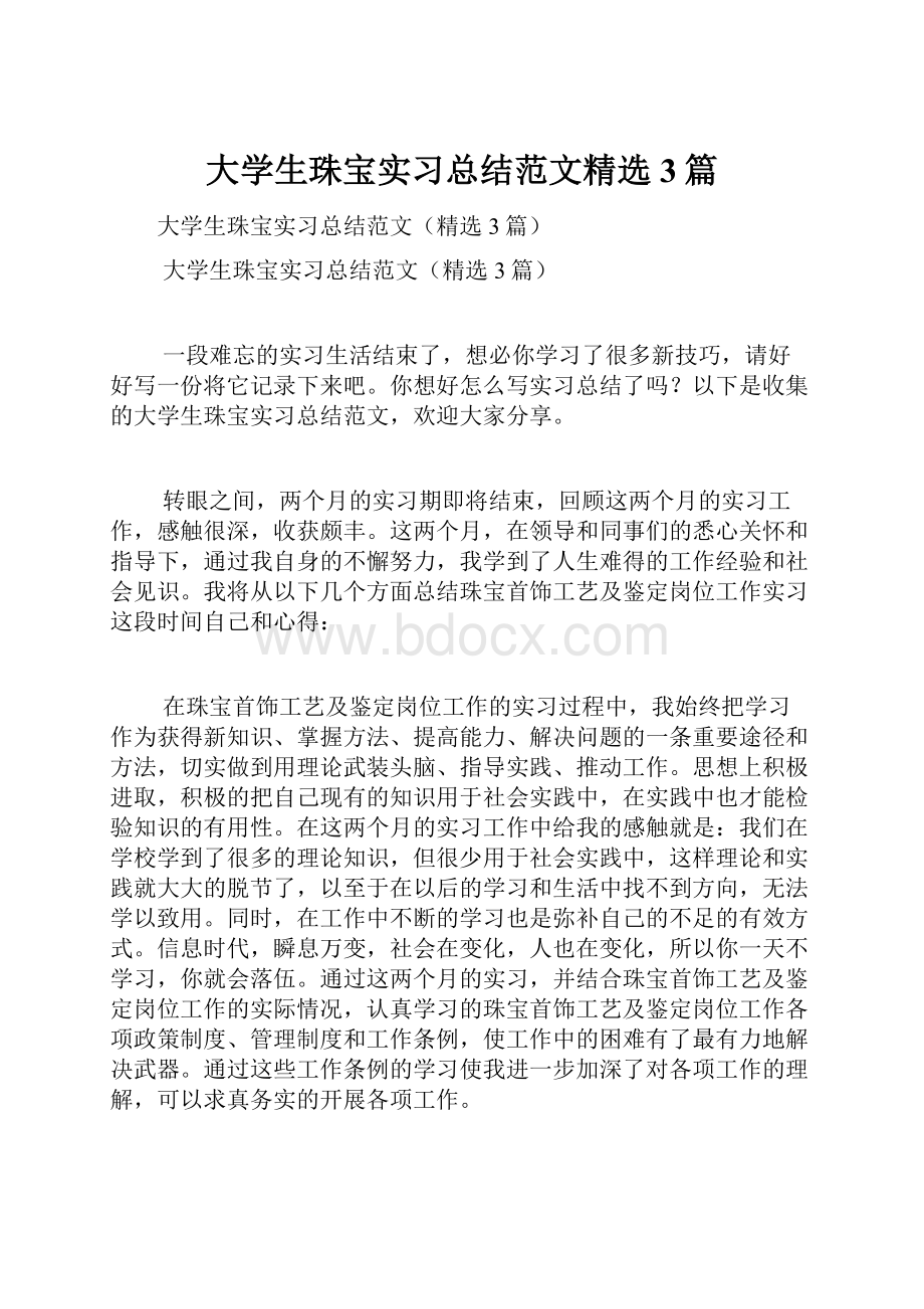 大学生珠宝实习总结范文精选3篇.docx