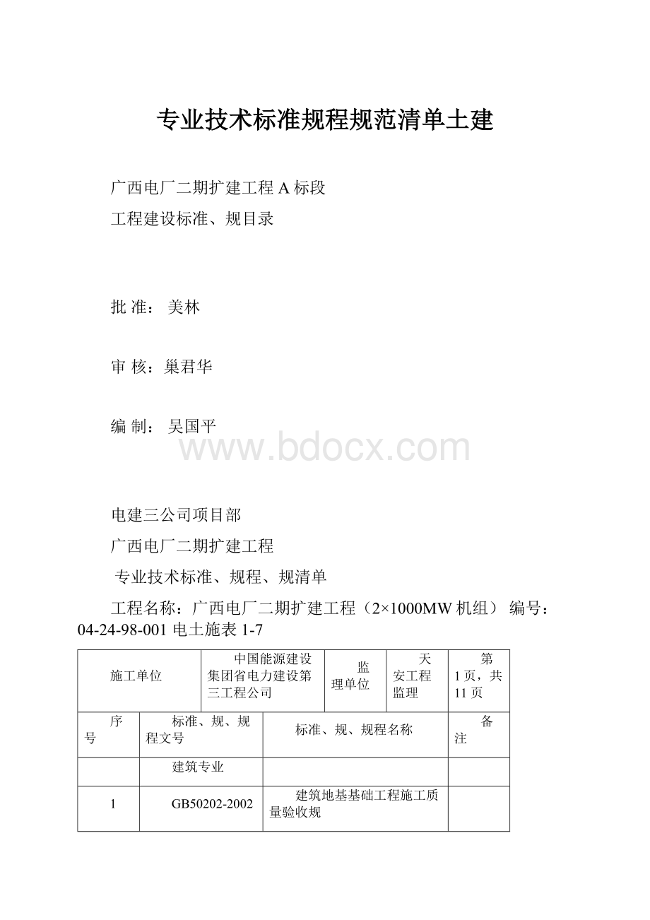 专业技术标准规程规范清单土建.docx_第1页