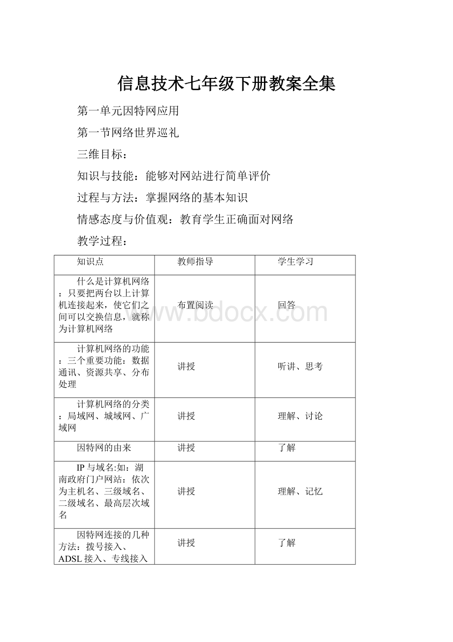 信息技术七年级下册教案全集.docx_第1页