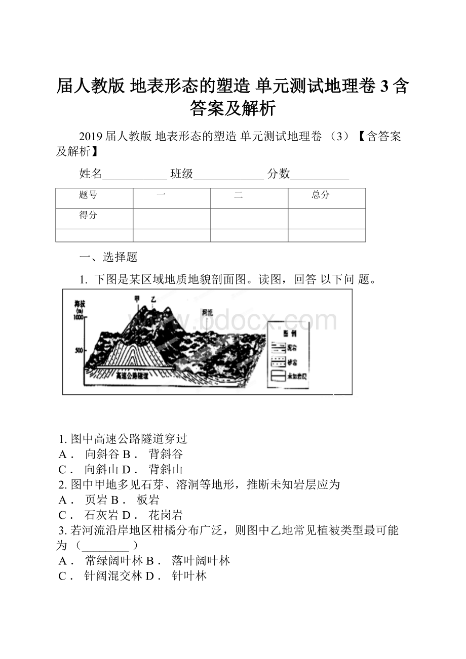 届人教版 地表形态的塑造 单元测试地理卷 3含答案及解析.docx