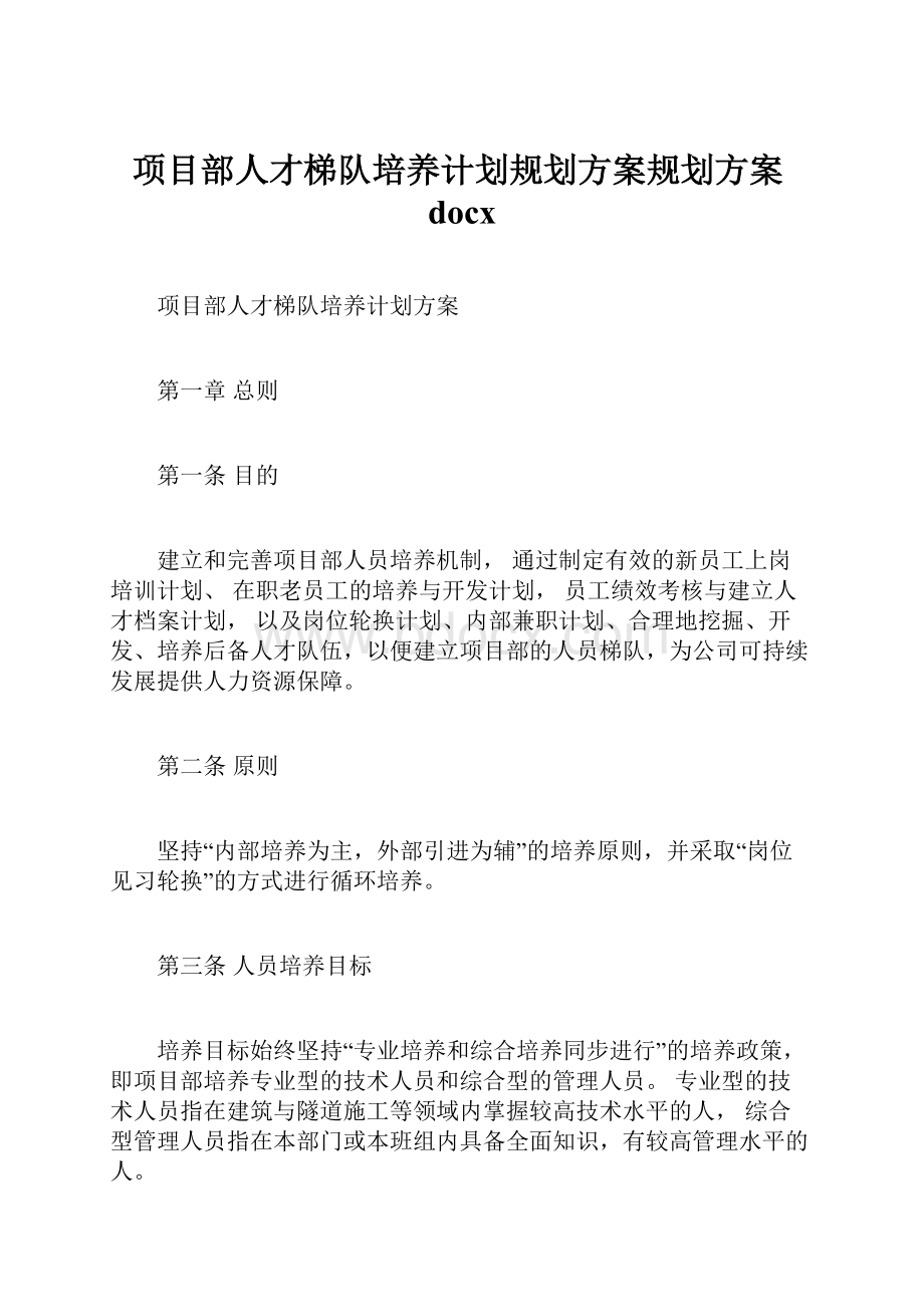 项目部人才梯队培养计划规划方案规划方案docx.docx_第1页