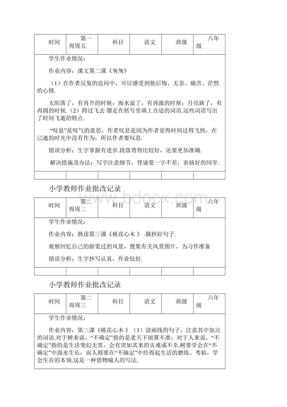 人教版小学六年级语文上学期教师作业批改记录.docx_第2页