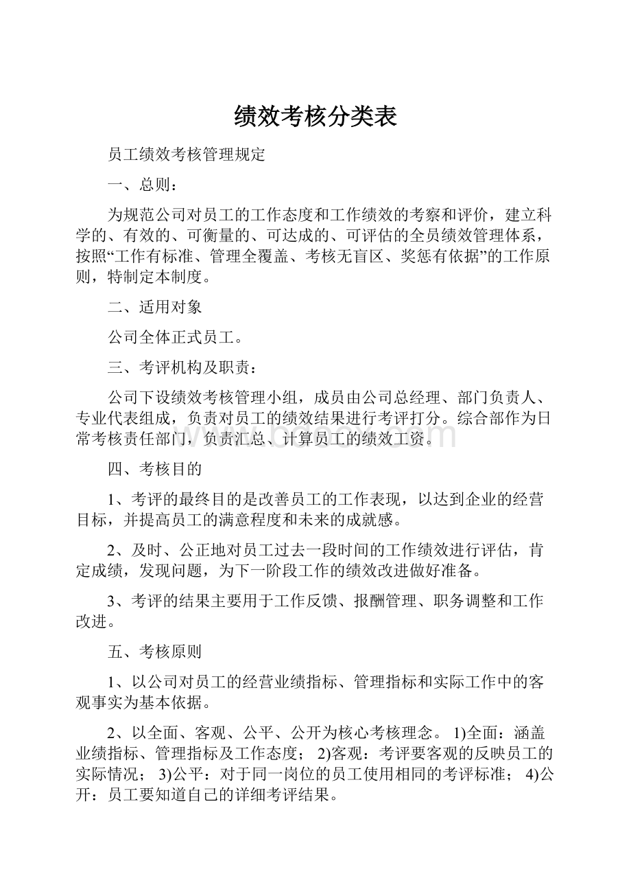 绩效考核分类表.docx