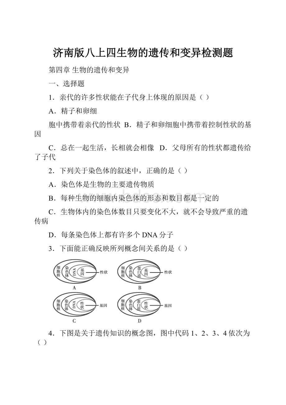 济南版八上四生物的遗传和变异检测题.docx_第1页