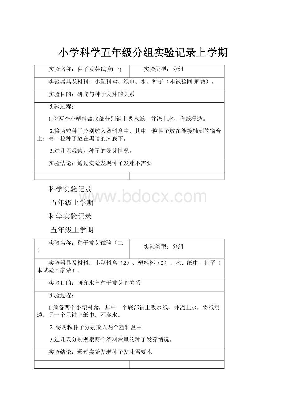 小学科学五年级分组实验记录上学期.docx