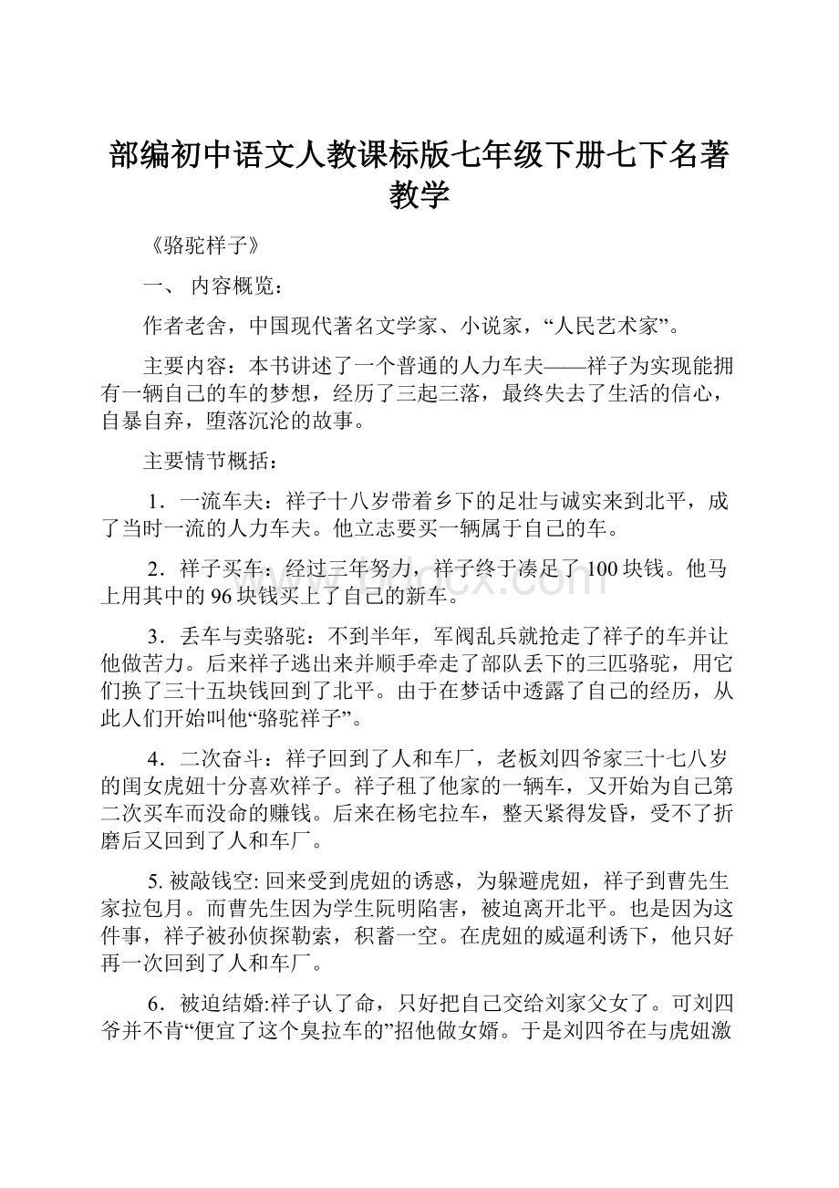 部编初中语文人教课标版七年级下册七下名著教学.docx