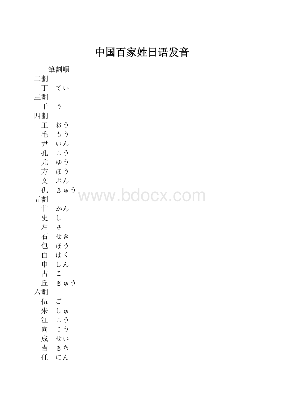 中国百家姓日语发音.docx_第1页