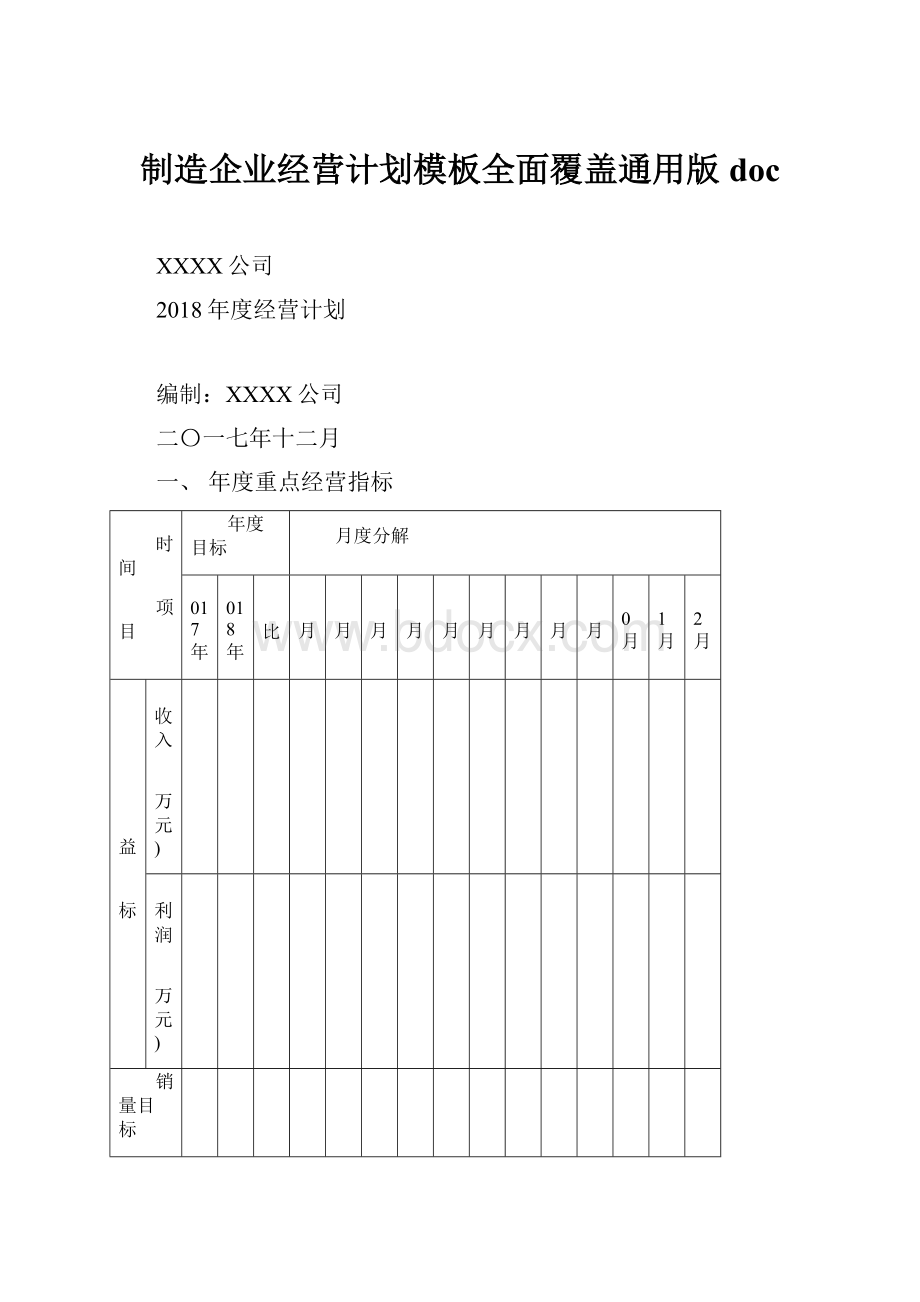 制造企业经营计划模板全面覆盖通用版doc.docx_第1页