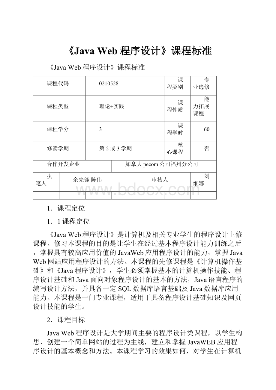 《Java Web程序设计》课程标准.docx_第1页