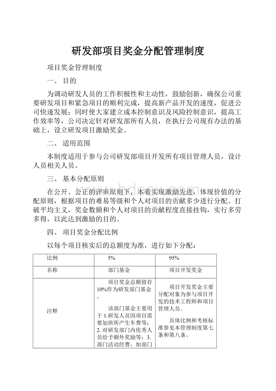 研发部项目奖金分配管理制度.docx