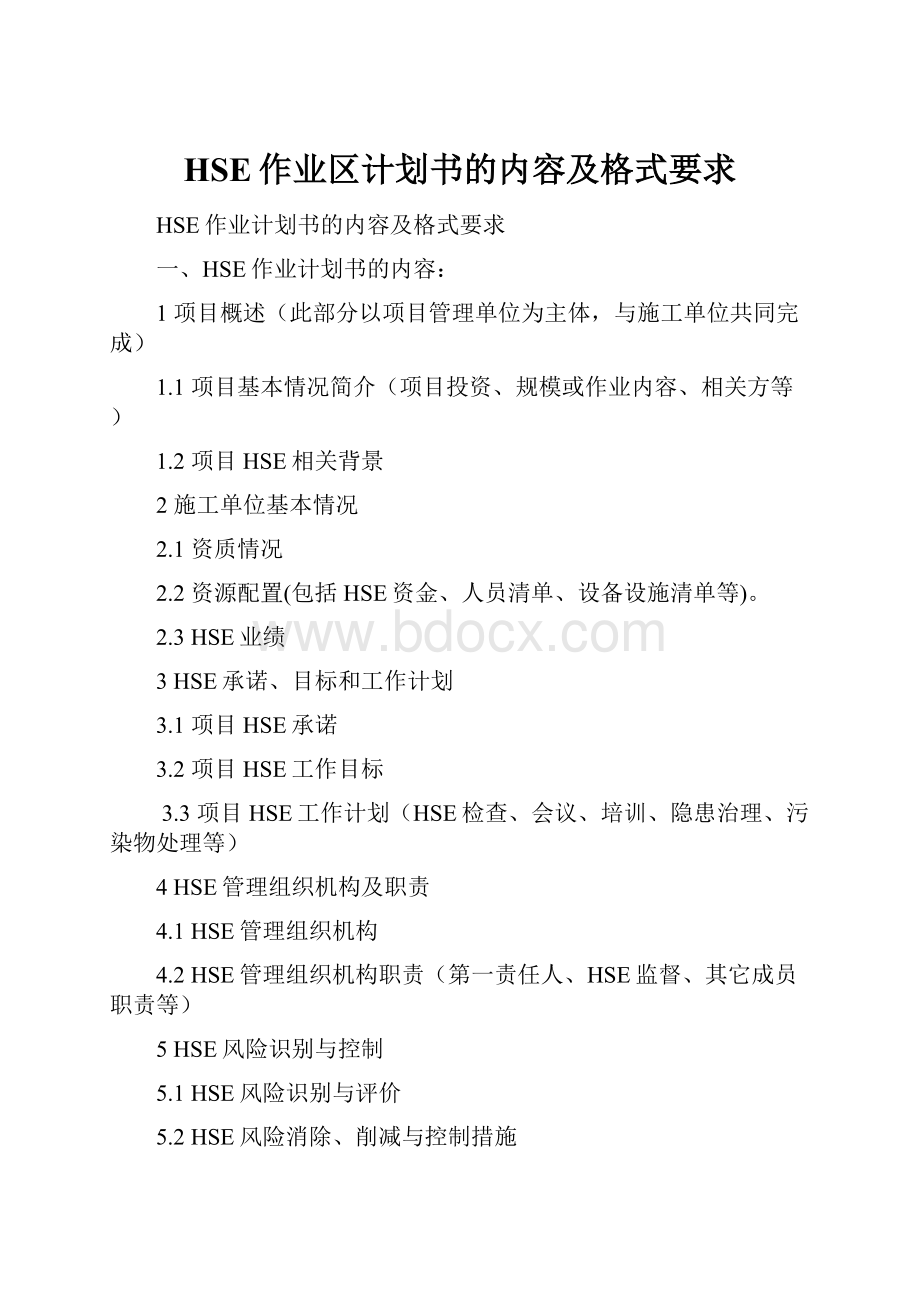 HSE作业区计划书的内容及格式要求.docx_第1页