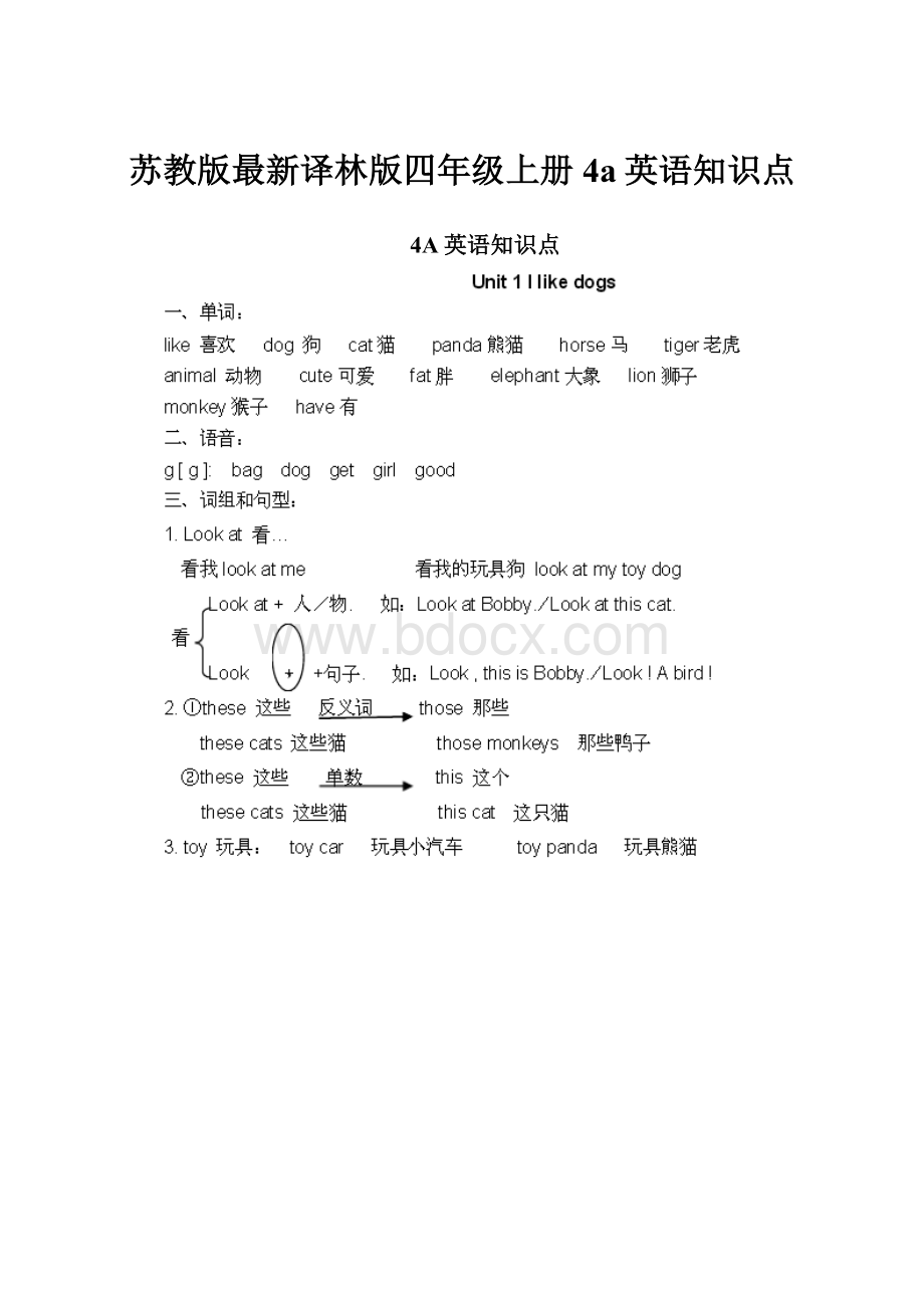 苏教版最新译林版四年级上册4a英语知识点.docx