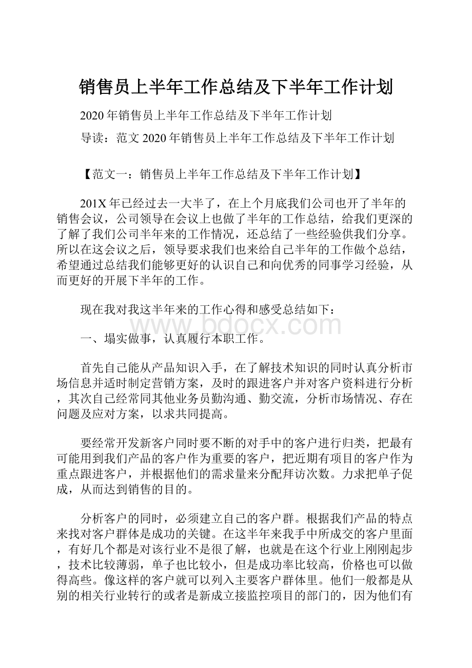 销售员上半年工作总结及下半年工作计划.docx_第1页