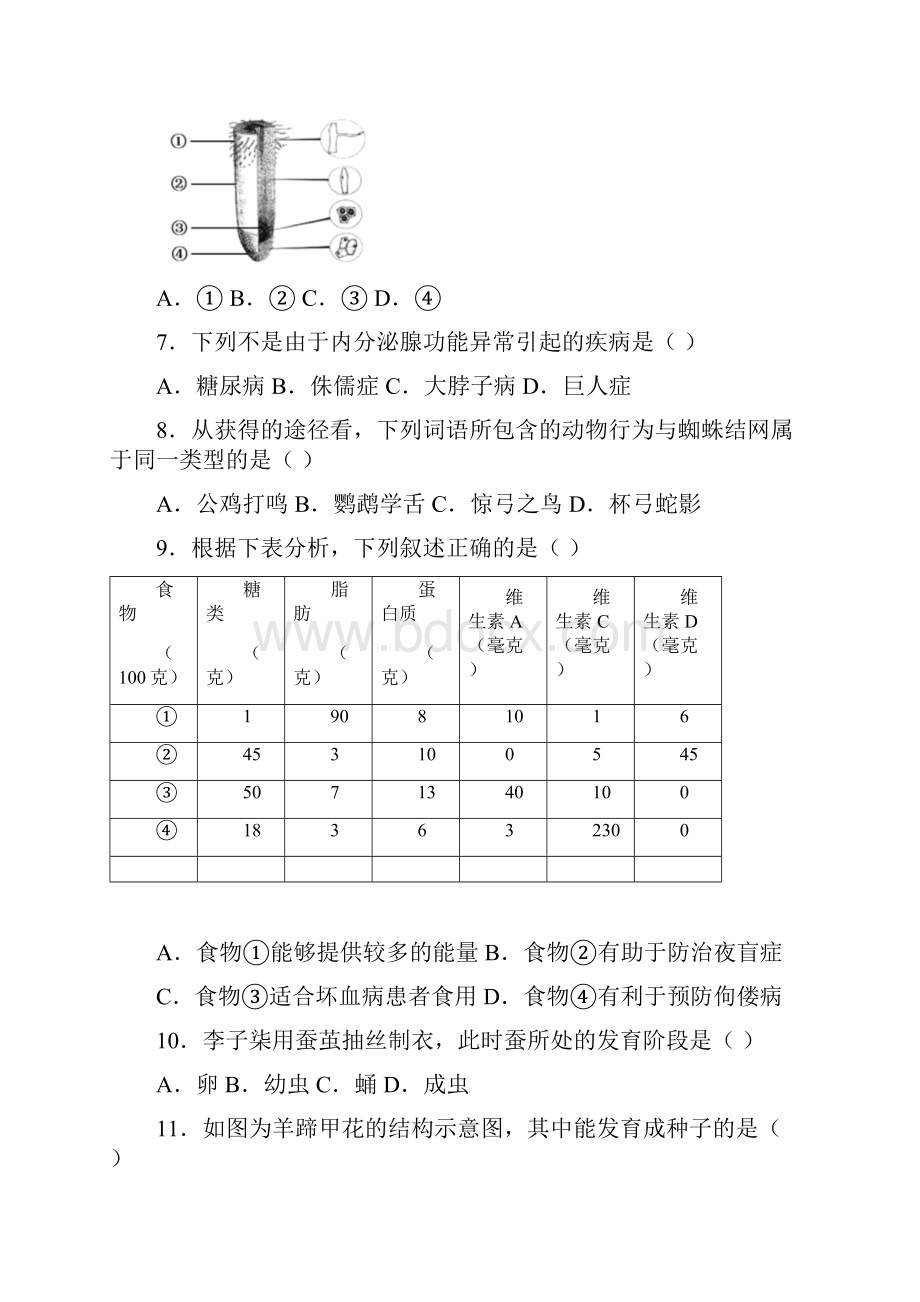 福建省泉州市惠安县九年级初中毕业班质量检测二模生物试题.docx_第2页