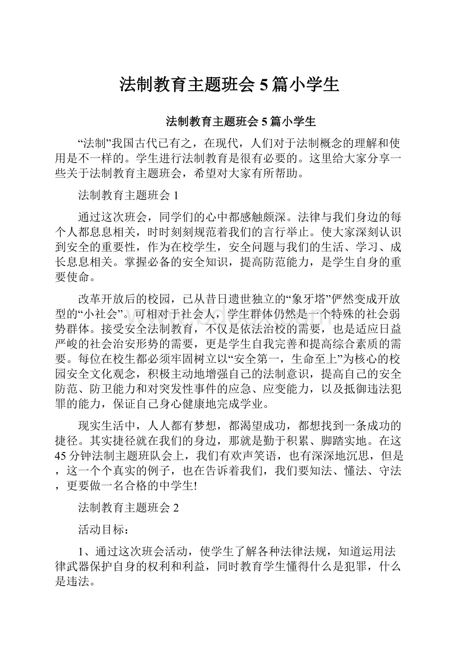 法制教育主题班会5篇小学生.docx