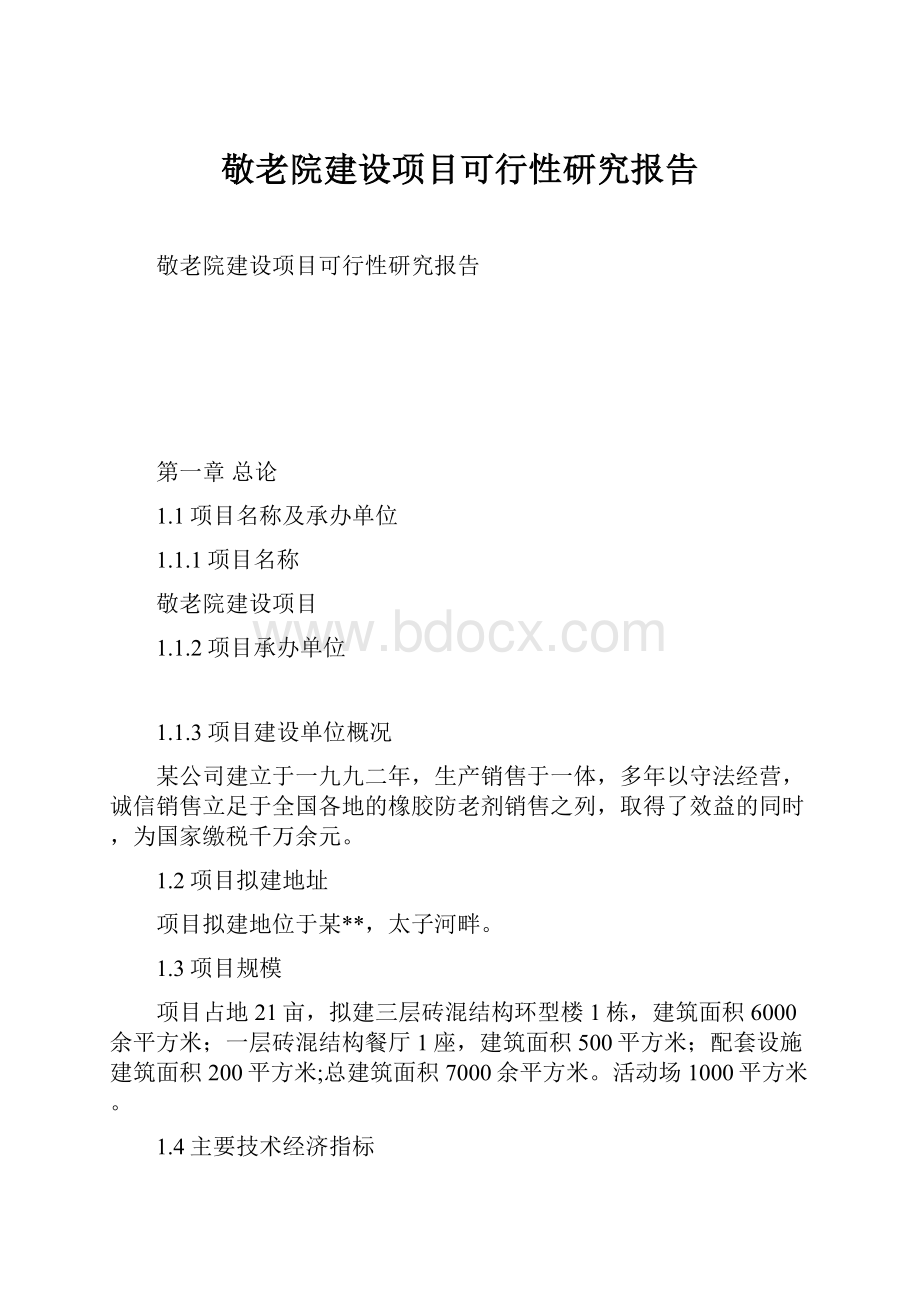 敬老院建设项目可行性研究报告.docx_第1页