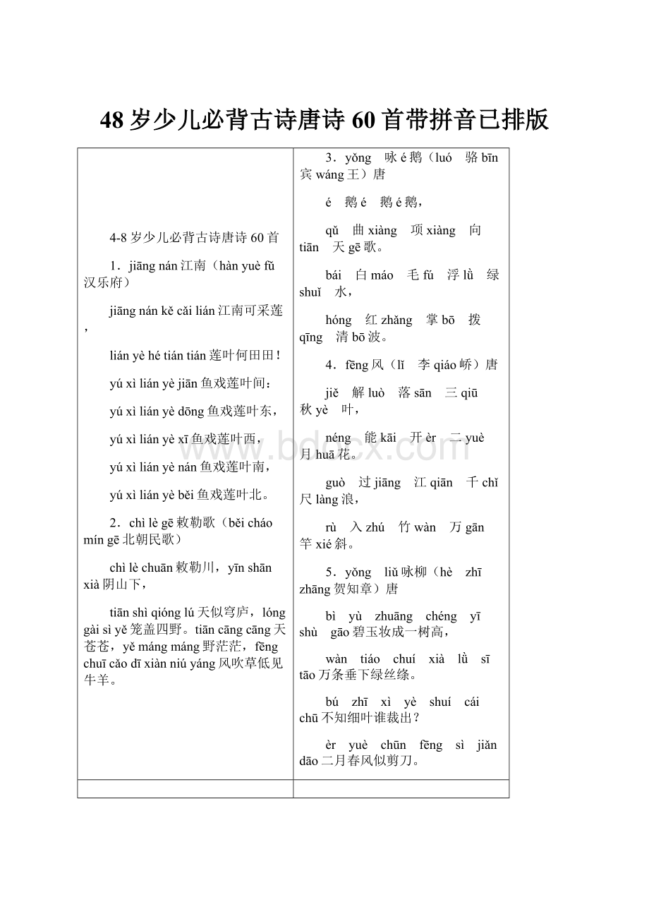 48岁少儿必背古诗唐诗60首带拼音已排版.docx