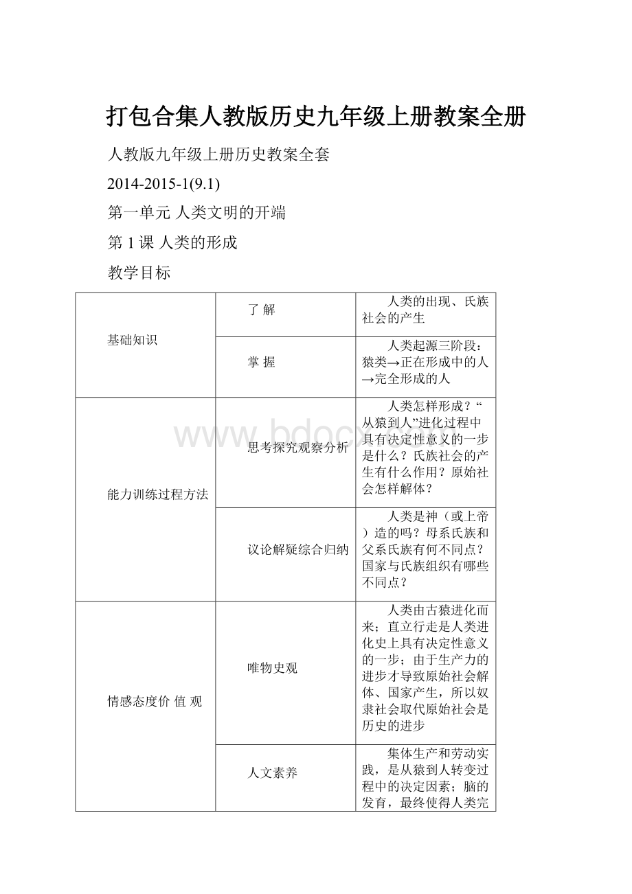 打包合集人教版历史九年级上册教案全册.docx_第1页