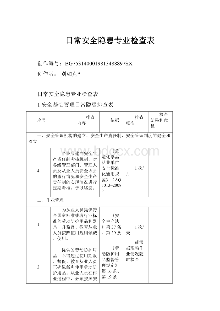 日常安全隐患专业检查表.docx_第1页