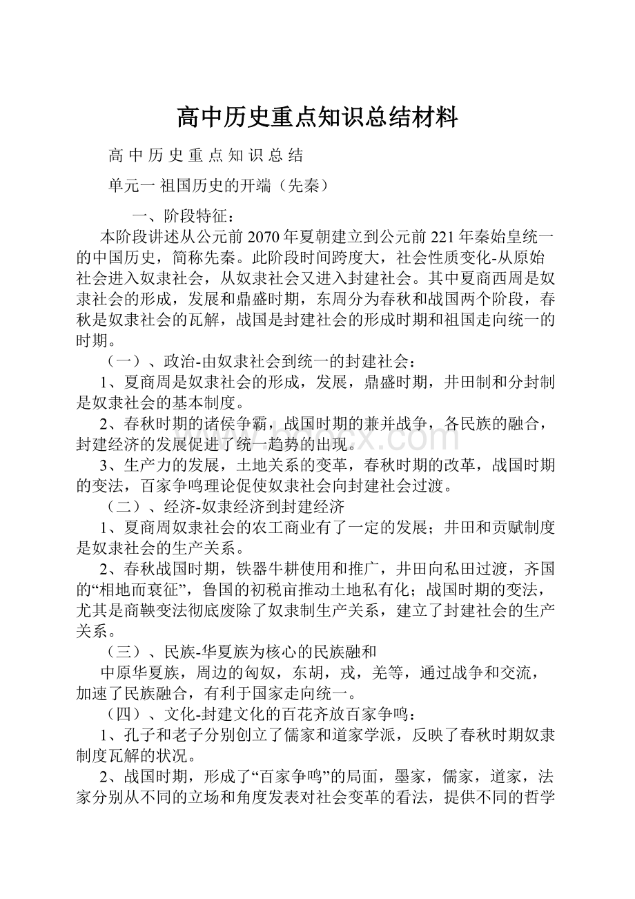 高中历史重点知识总结材料.docx