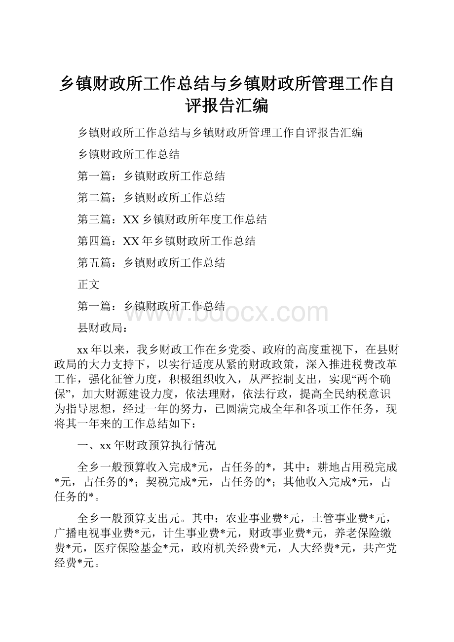 乡镇财政所工作总结与乡镇财政所管理工作自评报告汇编.docx