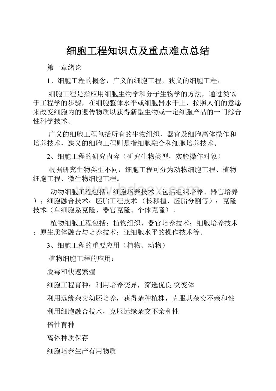 细胞工程知识点及重点难点总结.docx_第1页