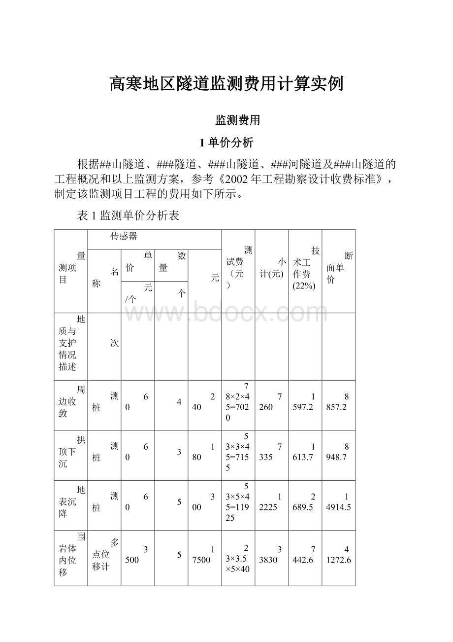 高寒地区隧道监测费用计算实例.docx_第1页