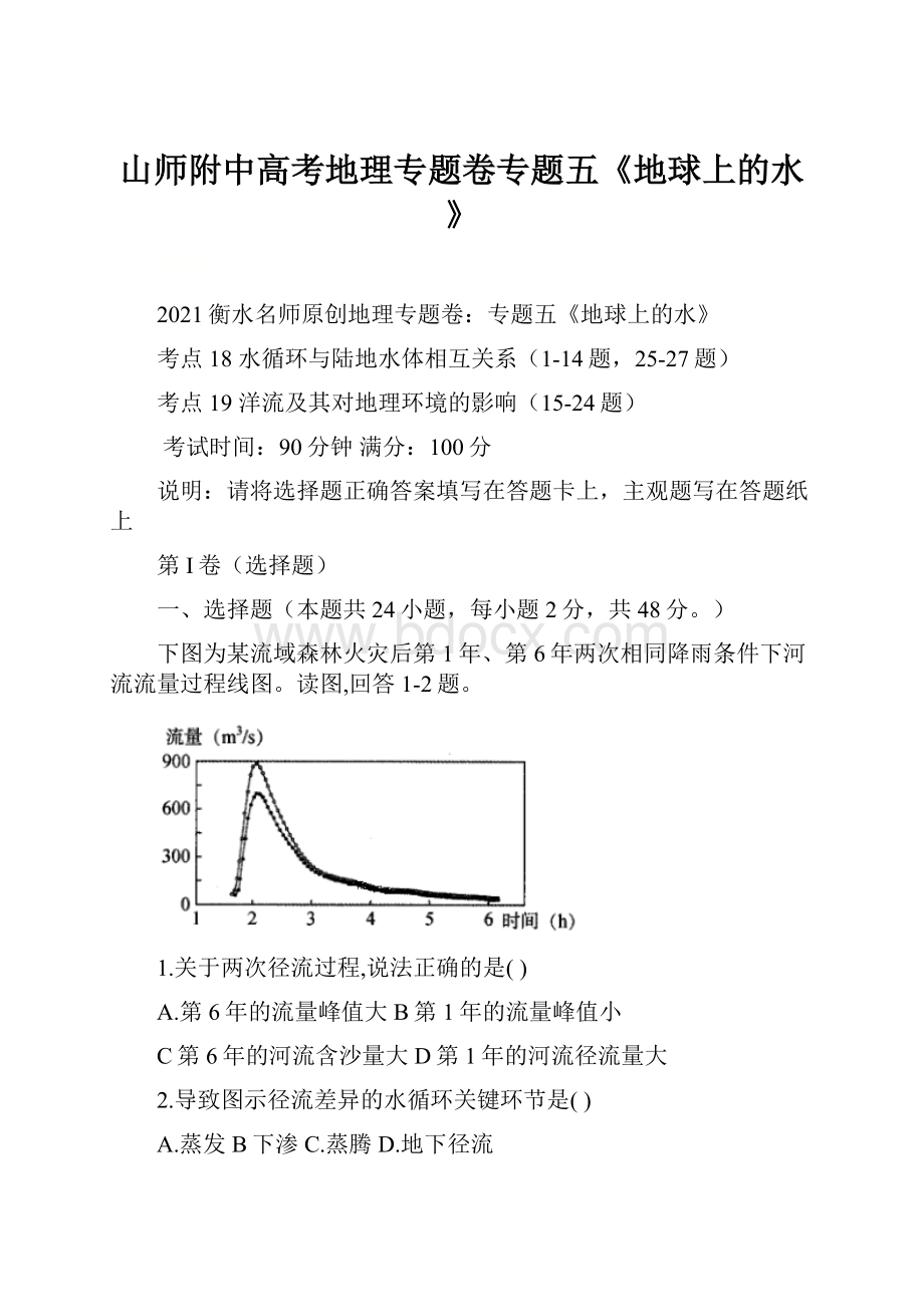 山师附中高考地理专题卷专题五《地球上的水》.docx