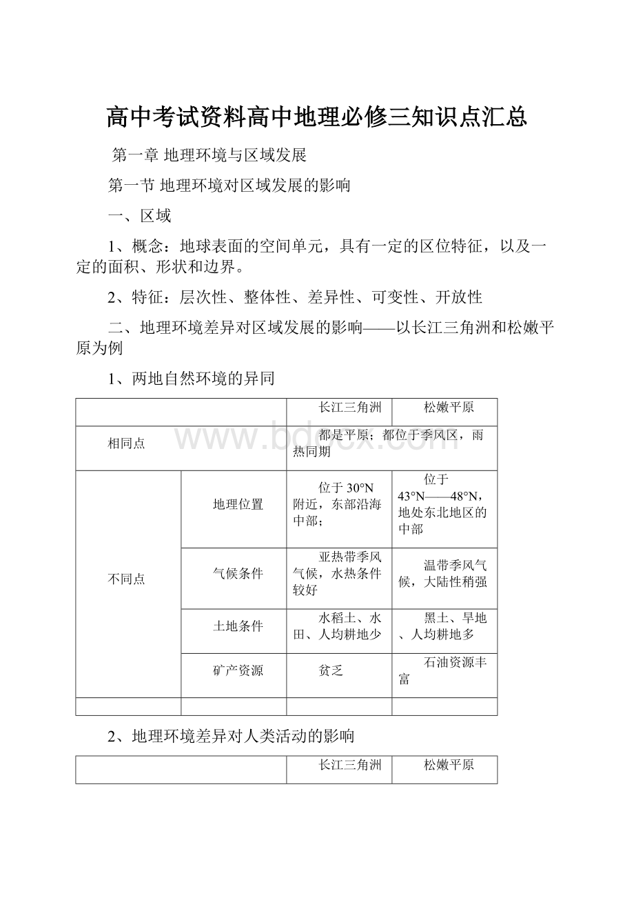 高中考试资料高中地理必修三知识点汇总.docx_第1页