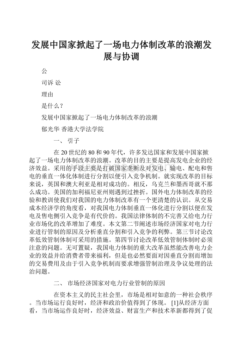 发展中国家掀起了一场电力体制改革的浪潮发展与协调.docx