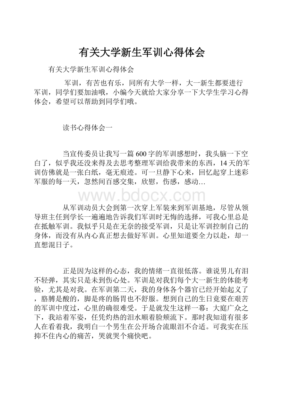 有关大学新生军训心得体会.docx