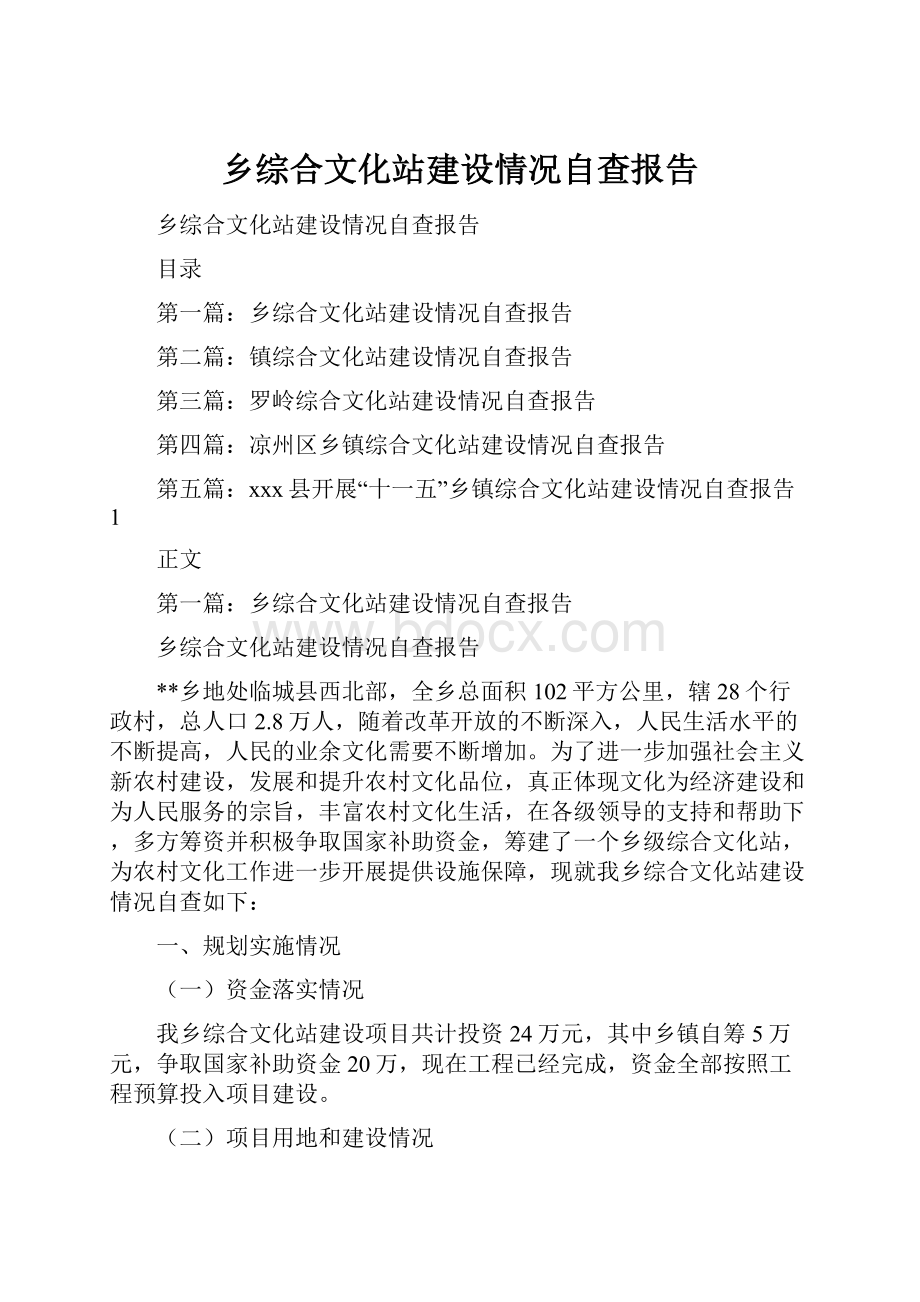 乡综合文化站建设情况自查报告.docx_第1页