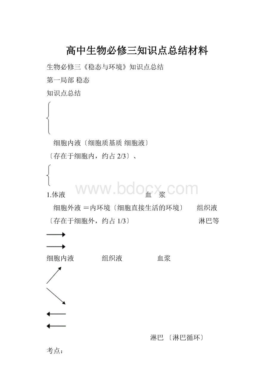 高中生物必修三知识点总结材料.docx