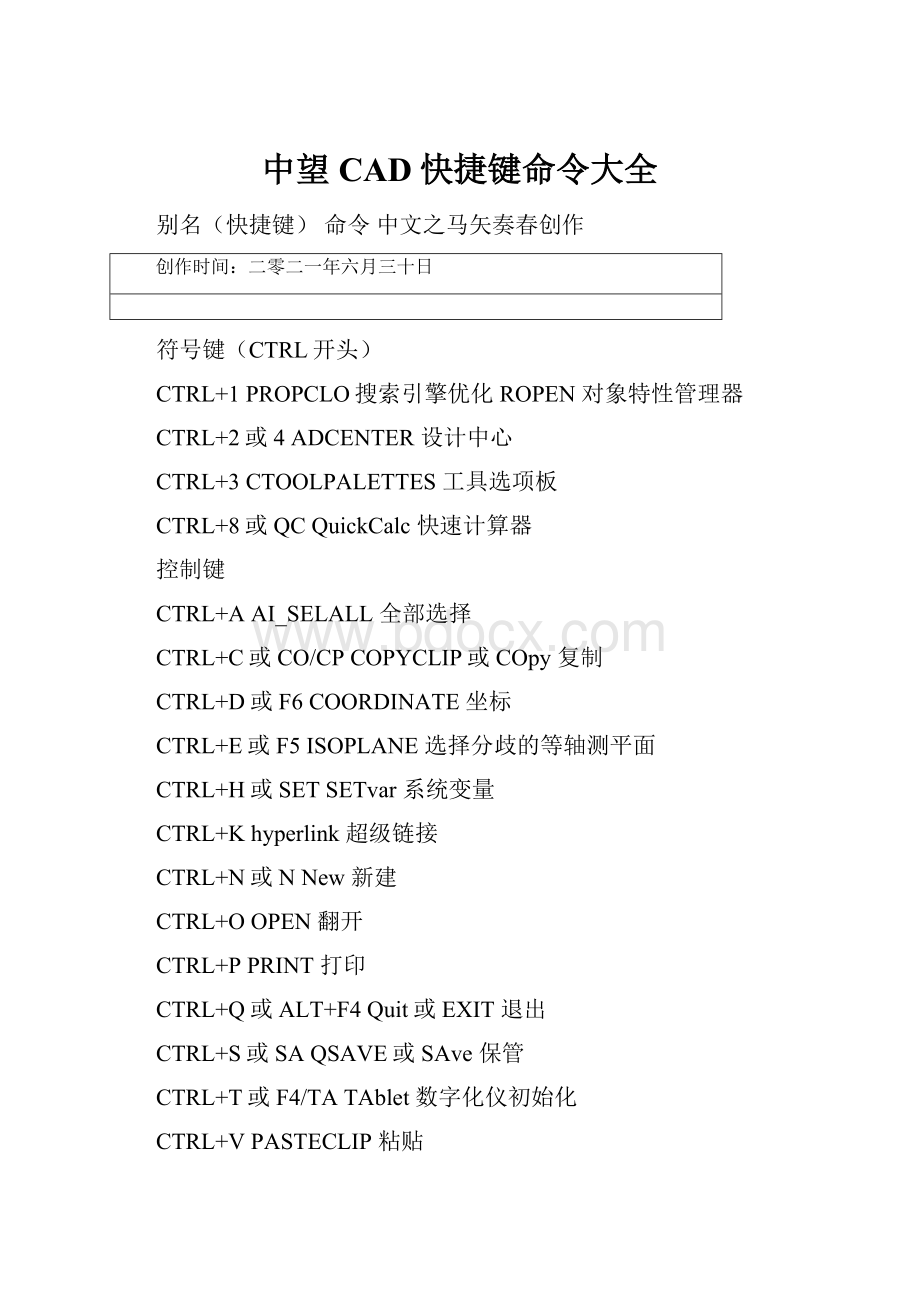 中望CAD快捷键命令大全.docx