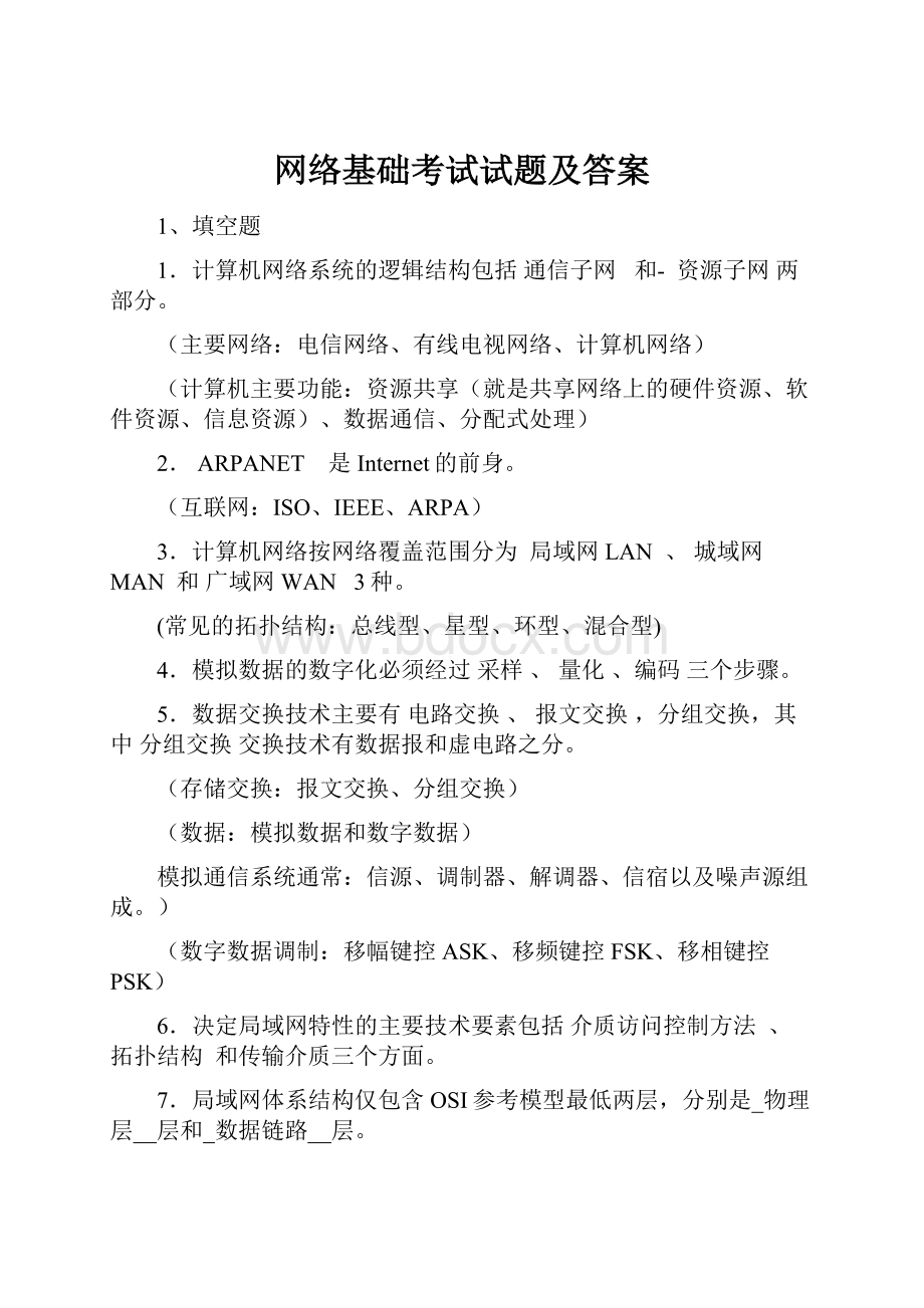 网络基础考试试题及答案.docx