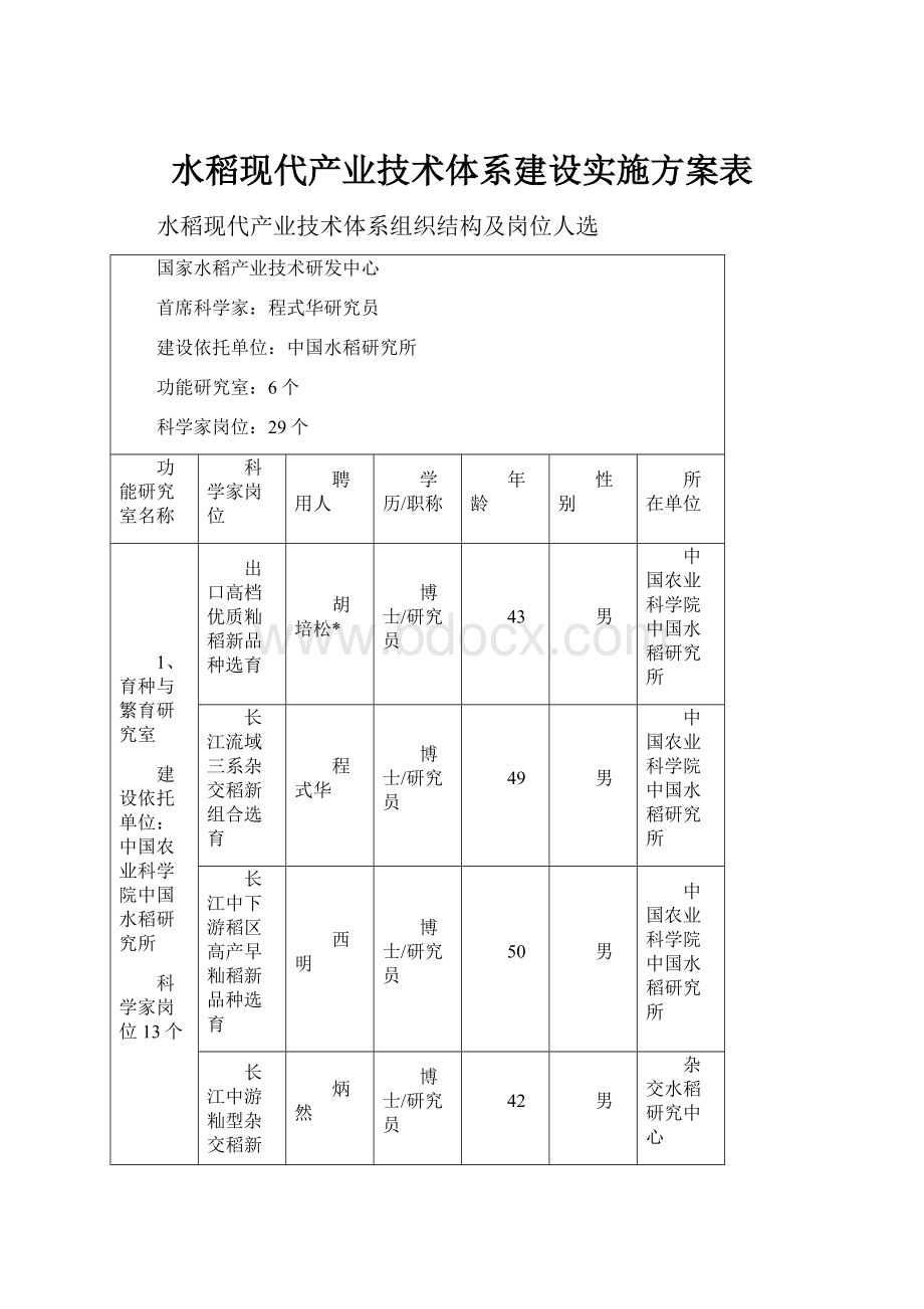 水稻现代产业技术体系建设实施方案表.docx