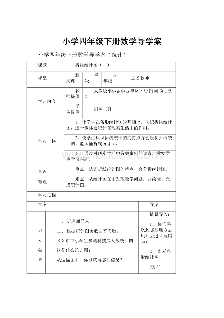 小学四年级下册数学导学案.docx