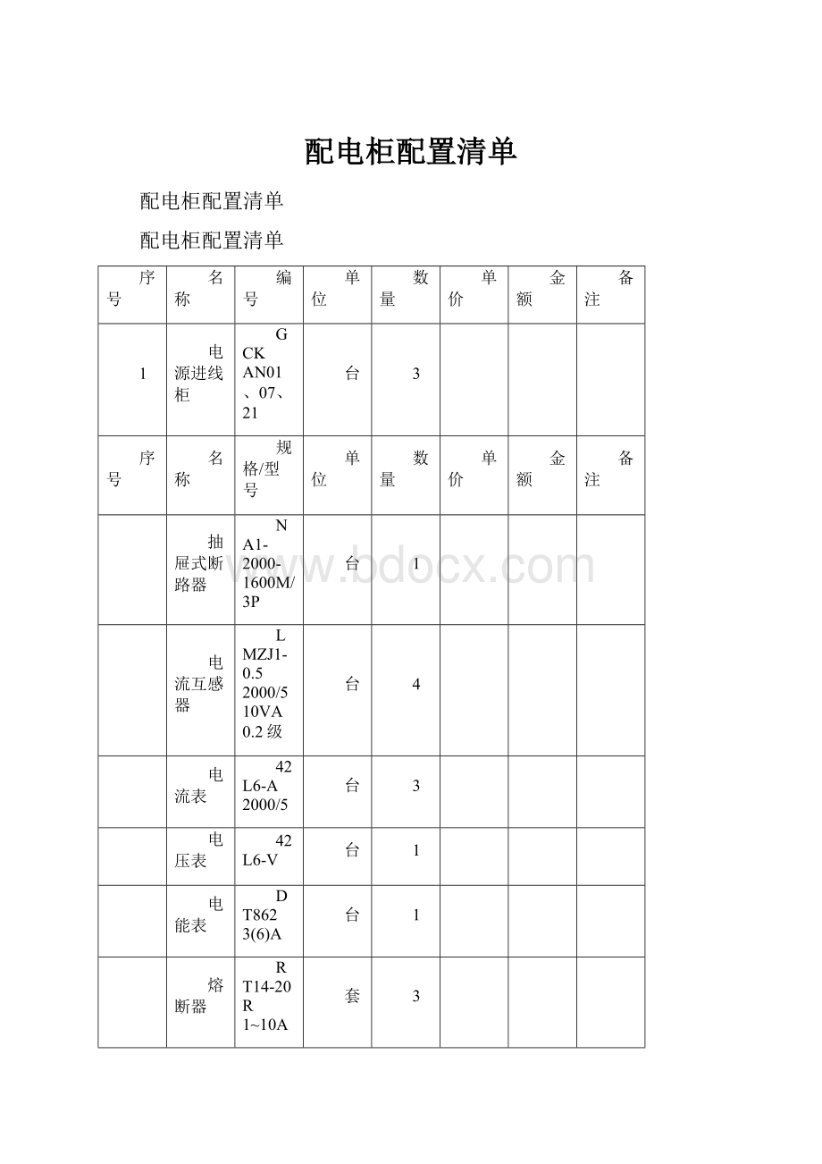 配电柜配置清单.docx_第1页