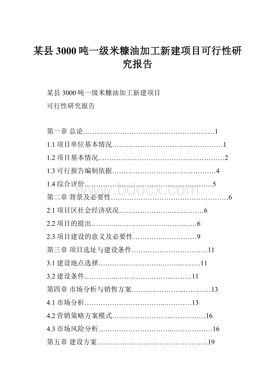 某县3000吨一级米糠油加工新建项目可行性研究报告.docx