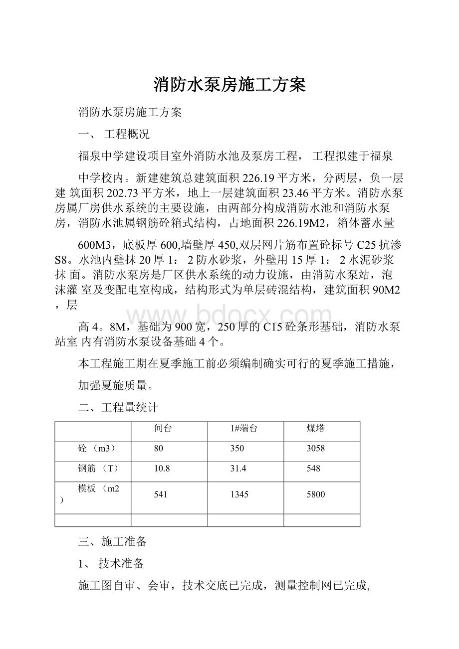 消防水泵房施工方案.docx_第1页