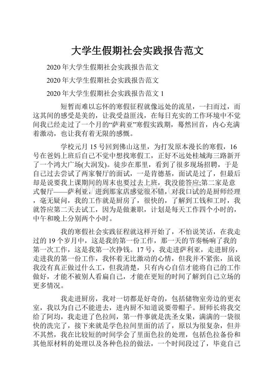 大学生假期社会实践报告范文.docx_第1页