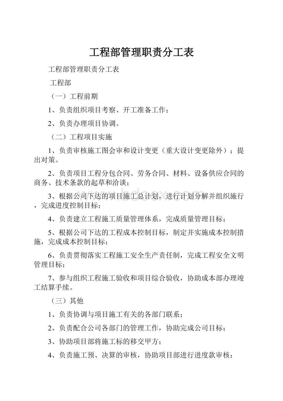 工程部管理职责分工表.docx_第1页