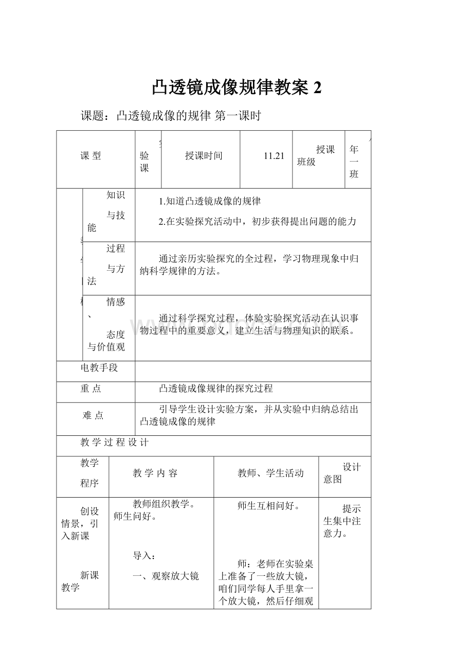 凸透镜成像规律教案 2.docx