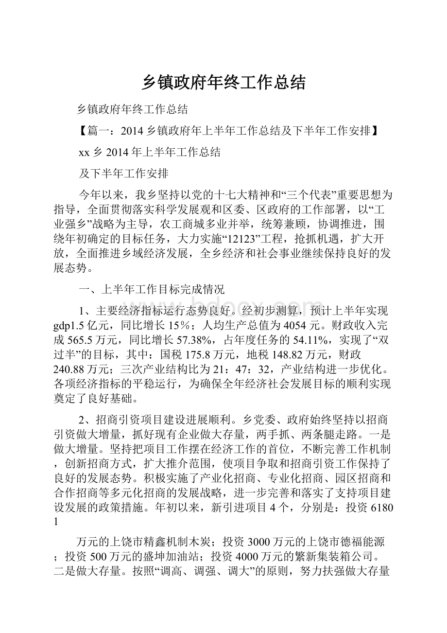 乡镇政府年终工作总结.docx_第1页