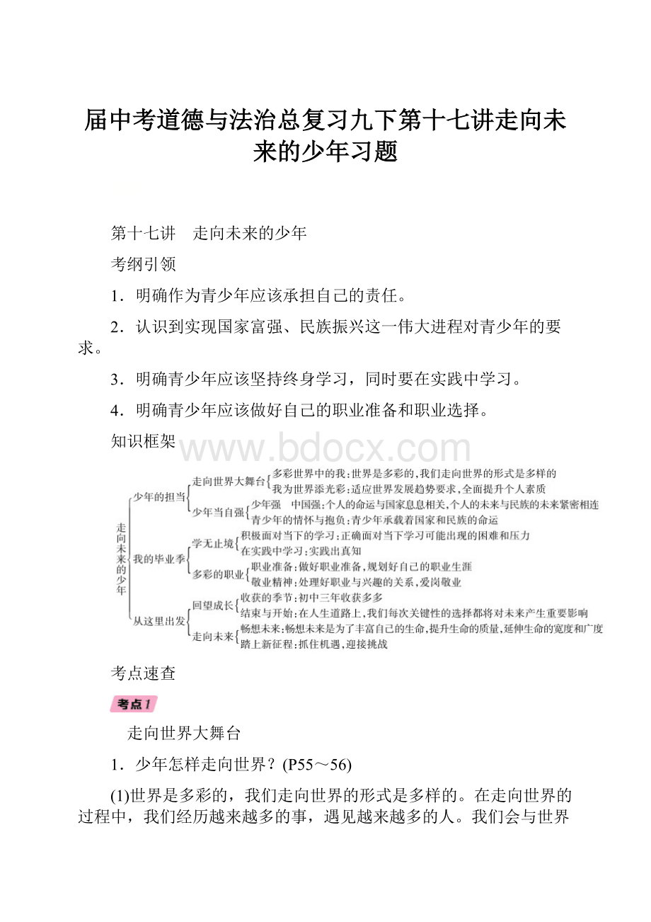 届中考道德与法治总复习九下第十七讲走向未来的少年习题.docx_第1页