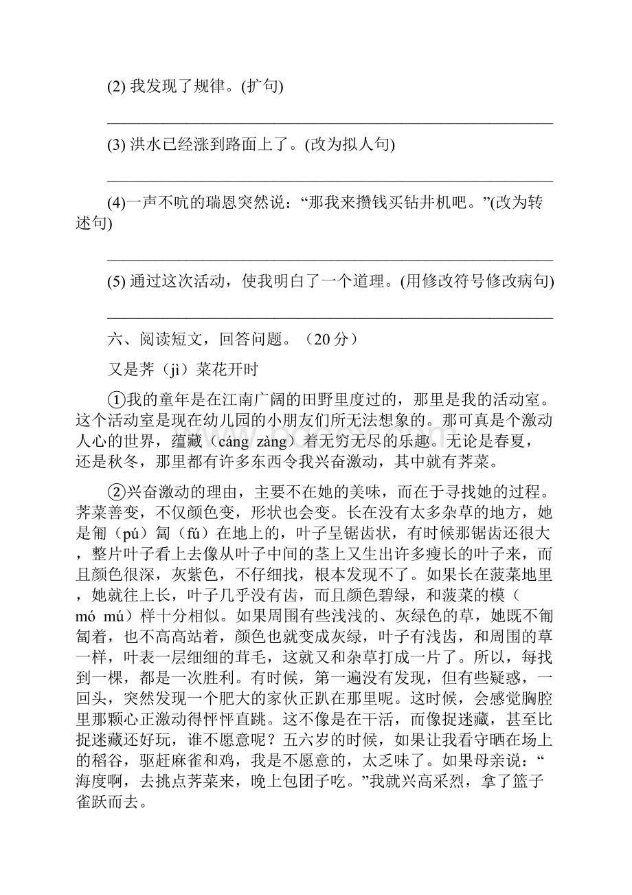 新人教版五年级语文下册期中总复习4套.docx_第3页