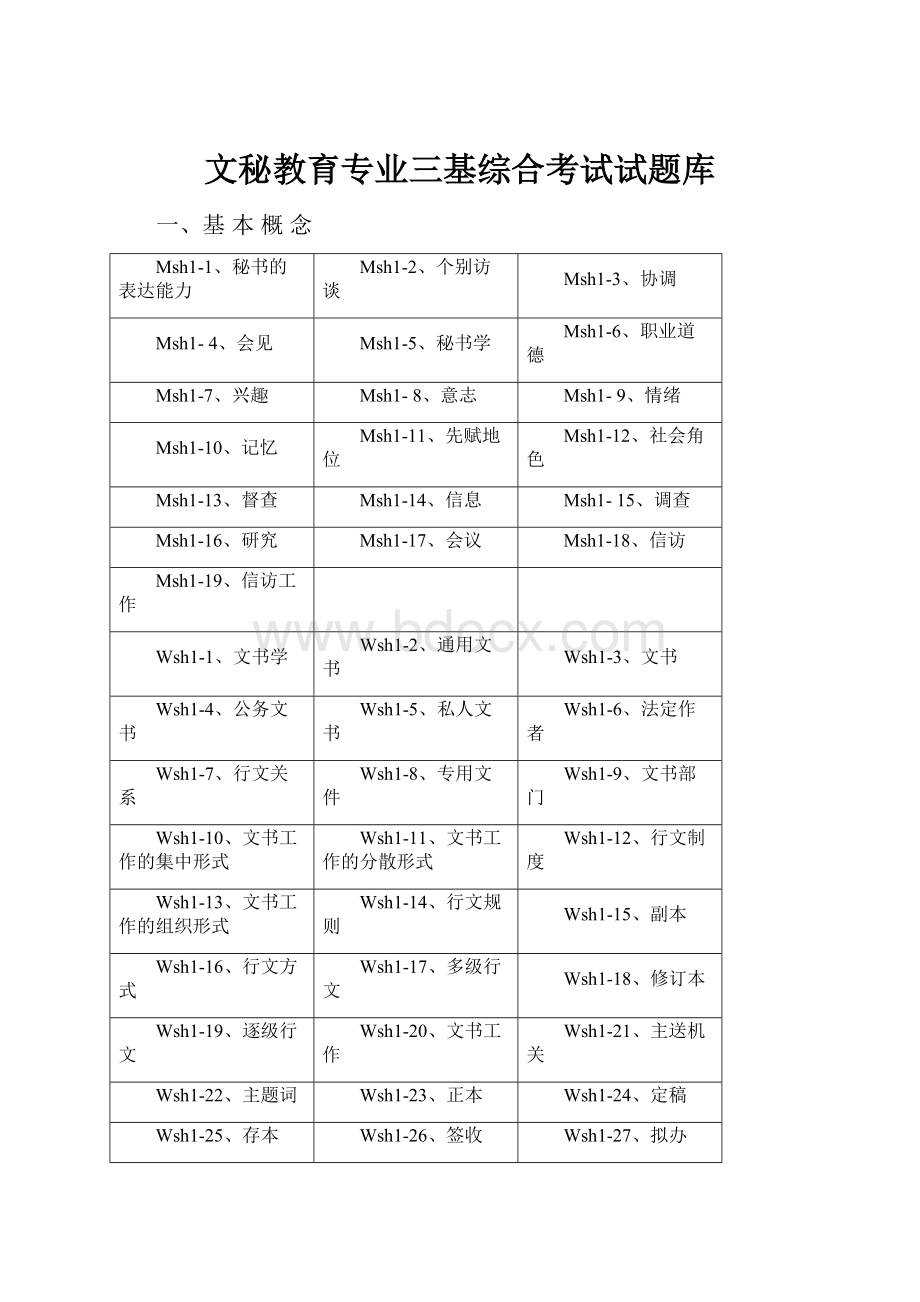 文秘教育专业三基综合考试试题库.docx_第1页