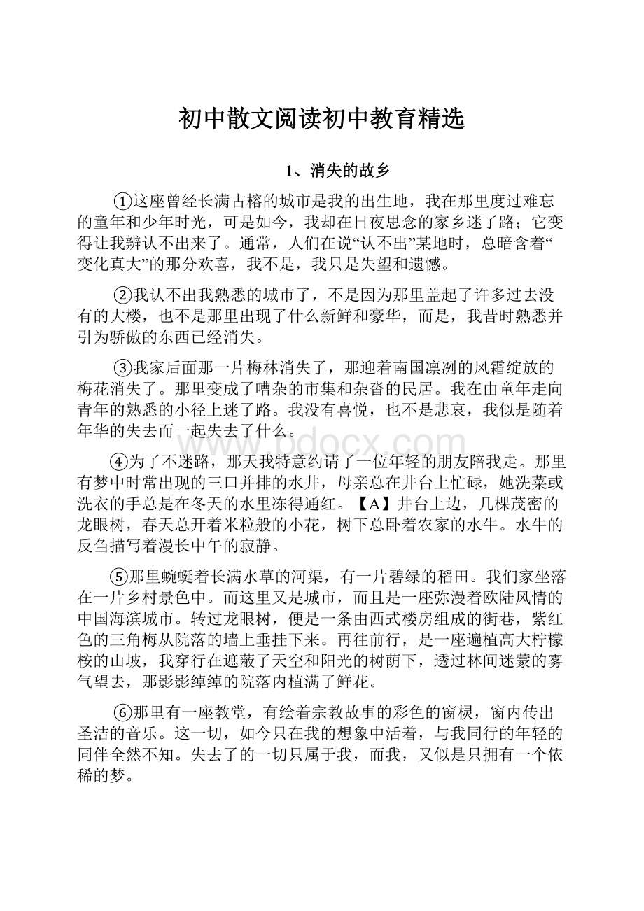 初中散文阅读初中教育精选.docx