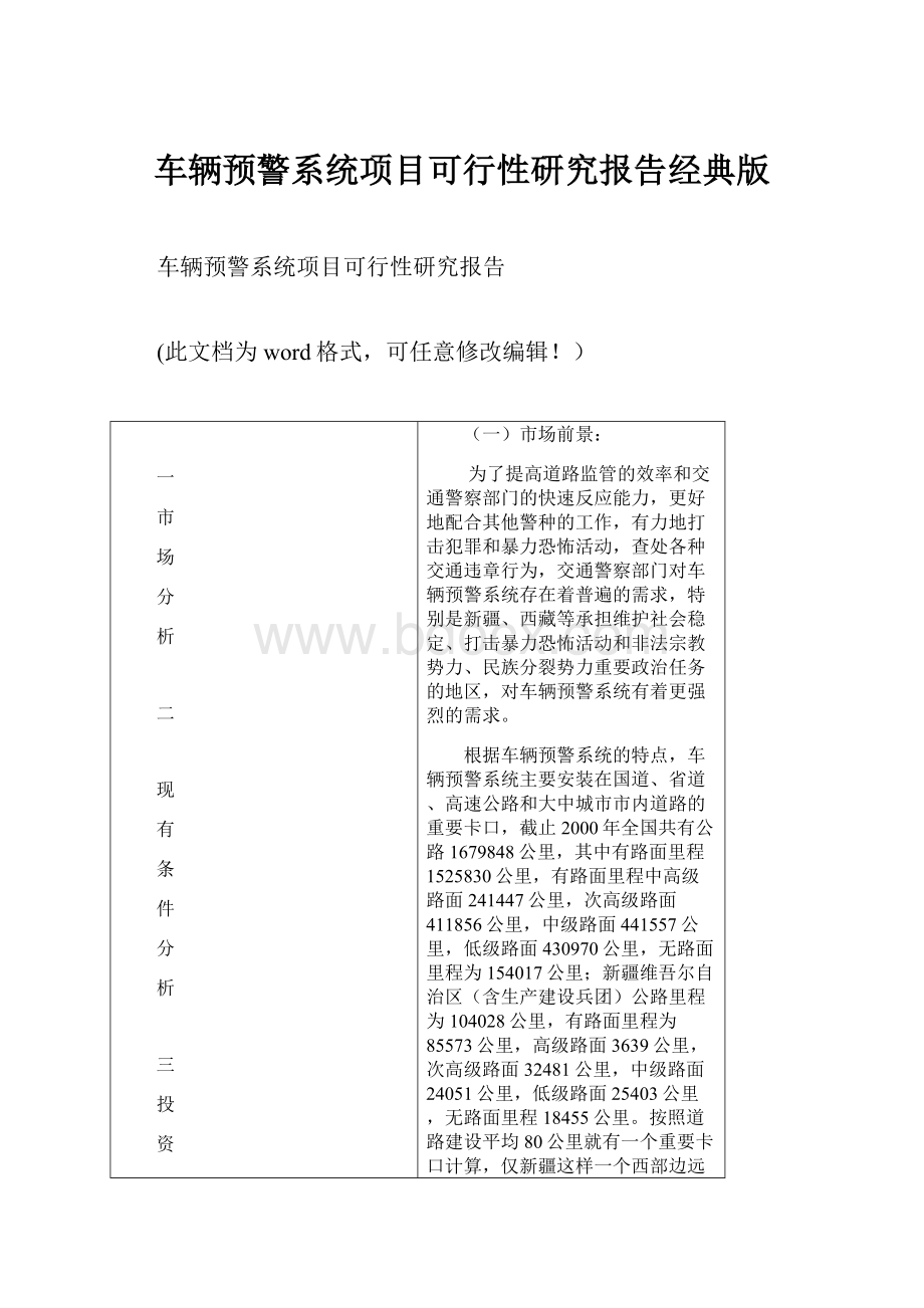 车辆预警系统项目可行性研究报告经典版.docx